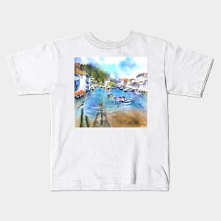 Landscape painting in watercolour of the harbour at Polperro Kids T-Shirt